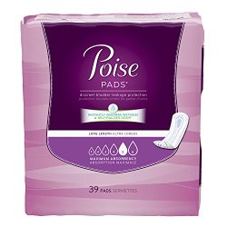 Poise Maximum Absorbency Incontinence Pads, Long Length, 39 Count (Pack of 4)