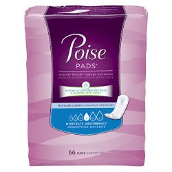 Poise Moderate Absorbency Incontinence Pads, Regular Length, 66 Count
