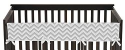 Unisex Long Front Rail Guard Baby Boy or Girl Crib Teething Cover Protector for Turquoise and Gray Chevron Zig Zag Collection