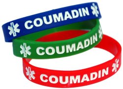 3-pack of Adult Size (8 Inch) Coumadin Medical Alert Silicone Bands Bracelets