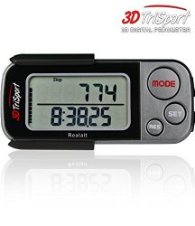 3DTriSport Walking 3D Multi-Function Pocket Pedometer, Clip and Strap with E-Book (Black / Grey)