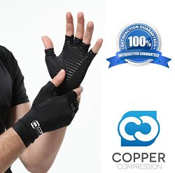 Copper Compression Arthritis Recovery Gloves – Highest Copper Content GUARANTEED & Highest Quality Copper! Infused Fit Wear It Anywhere – PAIR of Gloves (Medium)