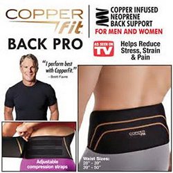 Copper Fit Back Pro As Seen On TV Compression Lower Back Support Belt Lumbar NEW (Large/XL Waist 39-50)