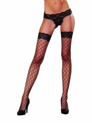 Dreamgirl Women’s Fence Net Thigh High with Stay Up Silicone Lace Top, Black, One Size