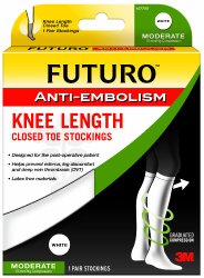 Futuro Anti-Embolism Stockings, Knee Length Closed Toe, White, Extra Large, Regular (18 mm/Hg)