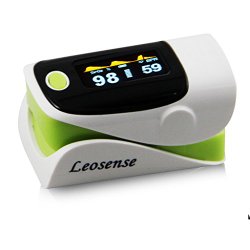 LEOSENSE Finger Pulse Oximeter,portable Digital Blood Oxygen Meter and Pulse Rate Monitor,sport Ox Spo2 Fingertrip with Neck/wrist Cord,oled Display(FDA Approved). (Green)