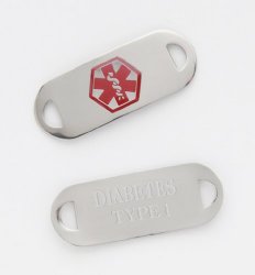 Medical Alert Stainless ID TAG for Bracelet Diabetes Type 1