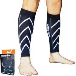 Meister Graduated 20-25mmHg Compression Running Leg Sleeves for Shin Splints (Pair) – Black – Medium