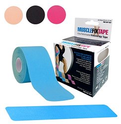 MUSCLE FIX Support Athletic Sports Injury Recovery Kinesiology Therapy Tape Pre Cut KT PRO Kinesio Blue Roll (20 Strips 10 in X 2 In / 25 cm x 5 cm) for Shoulder Neck Lower Back