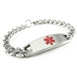 MyIDDr: Custom Engraved Medical Alert Bracelet 316L Steel Small Kids & Adult – Red