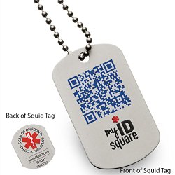 Pale Blue Dot Squid Medical Alert ID Dog Tag using QR code – No engraving necessary