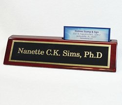 Personalized Business Desk Name Plate with Card Holder – Includes Engraving by Holmes Stamp & Sign