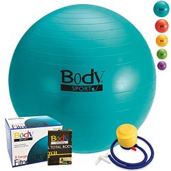 Fitness Ball – By BODYSPORT (TEAL 85 cm) Large Exercise Ball Great for Yoga Pilates Desk Chair – FREE Pump & Exercise Guide Included