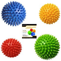 Pack of 4 Spiky Massage Balls, Hard & Soft Combo, 2 of 7.5cm & 2 of 9cm, Stress Reflexology, Porcupine Sensory Ball Set