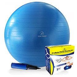 ProBody Pilates Exercise Ball – Professional Grade Anti-Burst Swiss Ball for Pilates, Yoga, Training and Physical Therapy – Blue (65cm Dia)