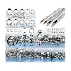 175 Pieces 14G and 16G Body Piercing Jewelry Starter Kit w Piercing Needles and 25 Pc Retainer Bonus