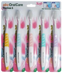 abcOralCare, New Generation US Patented, Non Nylon, Tapered, Soft, and Ultra Fine Bristles – Ranhee 5 Manual Toothbrushes