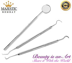 Dental Hygiene Kit – Includes Stainless Steel Tarter Scraper/scaling Remover, Dental Toothpick, Mouth Mirror – By Majestic Bombay
