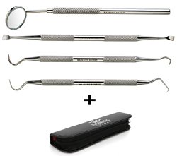 Dental Hygiene Set – Stainless Steel Dental Tooth Pick, Mouth Mirror ,Tarter Scraper and Plaque Remover – Dentists Tools Set Is Ideal for Personal Use & Pet Friendly-free Protective Case