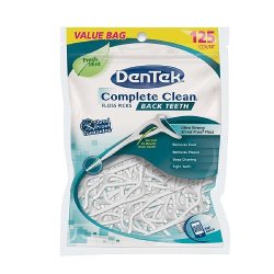 Dentek Complete Clean Floss Picks Back Teeth, 125 Ct Bag (Pack of 2)