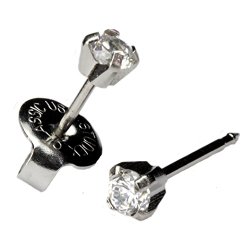 Ear Piercing Earrings Silver Stainless Mini 3mm Clear CZ Studs Studex System 75 Hypoallergenic