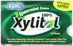 Epic Dental 100 % Xylitol Sweetened Gum, Spearmint, 12 Count (Pack of 12)