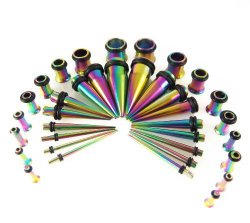 Gauges Kit 36 Pieces Rainbow Stainless Steel Tapers with Plugs 14G – 00G Stretching Kit – 18 Pairs