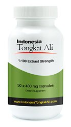 Natural Testosterone Booster – Indonesia Tongkat Ali Extract (1:100 extract strength) – 50 capsules – 400 mg per capsule [also known as Longjack or Eurycoma Longifolia Jack]