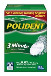 Polident 3-Minute Anti-Bacterial Denture Cleanser Tablets, Triple Mint Fresh, 84 Count (Pack of 3)