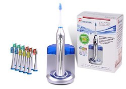 Pursonic S450 Deluxe Plus Sonic Rechargeable Toothbrush with built in UV sanitizer and bonus 12 brush heads included, Silver