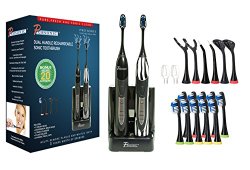 PURSONIC S522 Dual Handle Ultra High Powered Sonic Electric Toothbrush with Dock Charger, 12 Brush Heads & More! (Black and Zebra)