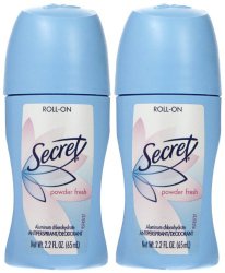 Secret Roll On Antiperspirant Deodorant, Powder Fresh – 2.2 oz – 2 pk