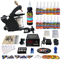 Solong Tattoo® Complete Tattoo Kit 1 Pro Machine Guns 14 Inks Power Supply Foot Pedal Needles Grips Tips TK102