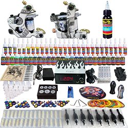 Solong Tattoo® Complete Tattoo Kit 2 Pro Machine Guns 54 Inks Power Supply Foot Pedal Needles Grips Tips TK252