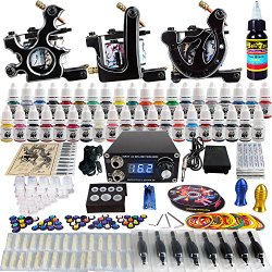 Solong Tattoo® Complete Tattoo Kit 3 Pro Machine Guns 40 Inks Power Supply Foot Pedal Needles Grips Tips TK356