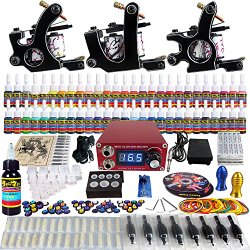 Solong Tattoo® Complete Tattoo Kit 3 Pro Machine Guns 54 Inks Power Supply Foot Pedal Needles Grips Tips TK352