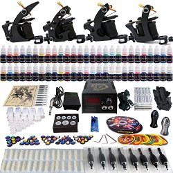 Solong Tattoo® Complete Tattoo Kit 4 Pro Machine Guns 54 Inks Power Supply Foot Pedal Needles Grips Tips TK457