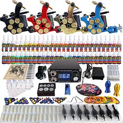 Solong Tattoo® Complete Tattoo Kit 4 Pro Machine Guns 54 Inks Power Supply Foot Pedal Needles Grips Tips TK458