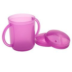 TalkTools Recessed Lid Cup with Handles – 2 Lids Included for Cup or Straw Drinking – Speech Therapy Tool
