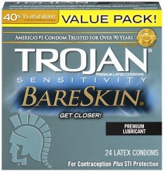 Trojan Condom Sensitivity Bareskin Lubricated, 24 Count