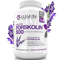 Forskolin 500mg 2X Strength 20% Standardized – Get the “Insta Belly Melt” – 100% Pure Coleus Forskohlii Extract Order Risk Free With Lumen Naturals Supplements