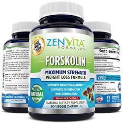 Pure Forskolin – w/ 40% Standardized Extract, 90 Capsules, 300 mg, Appetite Suppressant