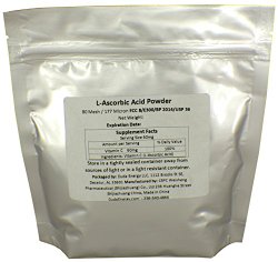 1 lb Bag of L-Ascorbic Acid Powder 99+% Food Grade USP36/BP2012 Naturally Fermented Pure White Crystals Form of Vitamin C