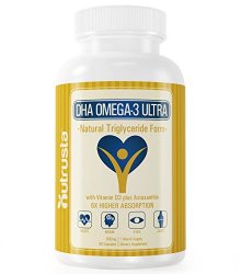 6X DHA Omega 3 Fish Oil Supplement – Highest DHA – Triglyceride Omega 3 equals >2000mg, Burpless, 6X Absorption, with Vitamin D3 & Astaxanthin – 60 Capsules