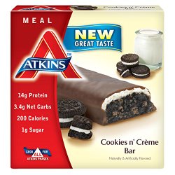 Atkins Advantage Cookies N Creme Meal Bar, 5 Count Bars, Net Wt. 9 Oz