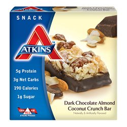 Atkins Advantage Dark Chocolate Almond Coconut Crunch Light Meal Bar,1.4 oz. Bars, 5 Count