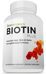 BEST Biotin Formula | Biotin Plus from IntraNaturals |90 Vegetarian Capsules | Advanced Hair, Skin, & Nails Complex Containing 5,000mcg of Biotin + Vitamins C, E, B3, B6, and B12 – Non-GMO – Lifetime Guarantee