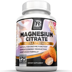 BRI Nutrition Magnesium Citrate – 125 Count 400 mg per Veggie Capsules – 125 Sevings