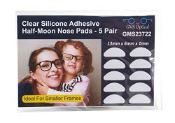 GMS Optical® Premium Silicone 3M Adhesive Half Moon Nose Pads 13mm x 6mm – Ideal for Smaller Frames (5 Pair) (Clear)