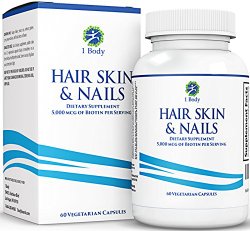 Hair, Skin, and Nails Supplement – 5000 Mcg of Biotin – Unique Extra Strength Formula with 60 Vegetarian Capsules